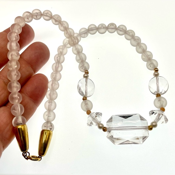 Vintage Jewelry - 3 for $30 Vintage Acrylic Frosted and Clear Beaded Choker Necklace Gold Tone